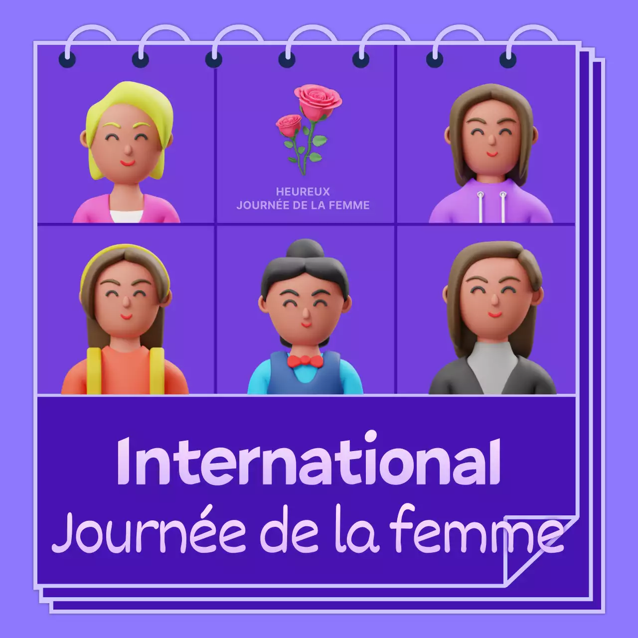 Illustration violette de femmes de différentes races pour promouvoir la Journée internationale de la femme
