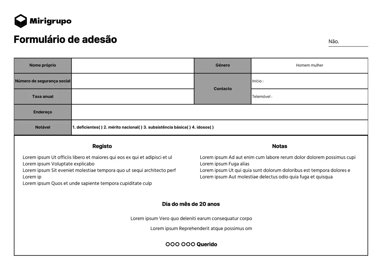 Formulário de pedido de adesão para empresas do sector "Clean-style