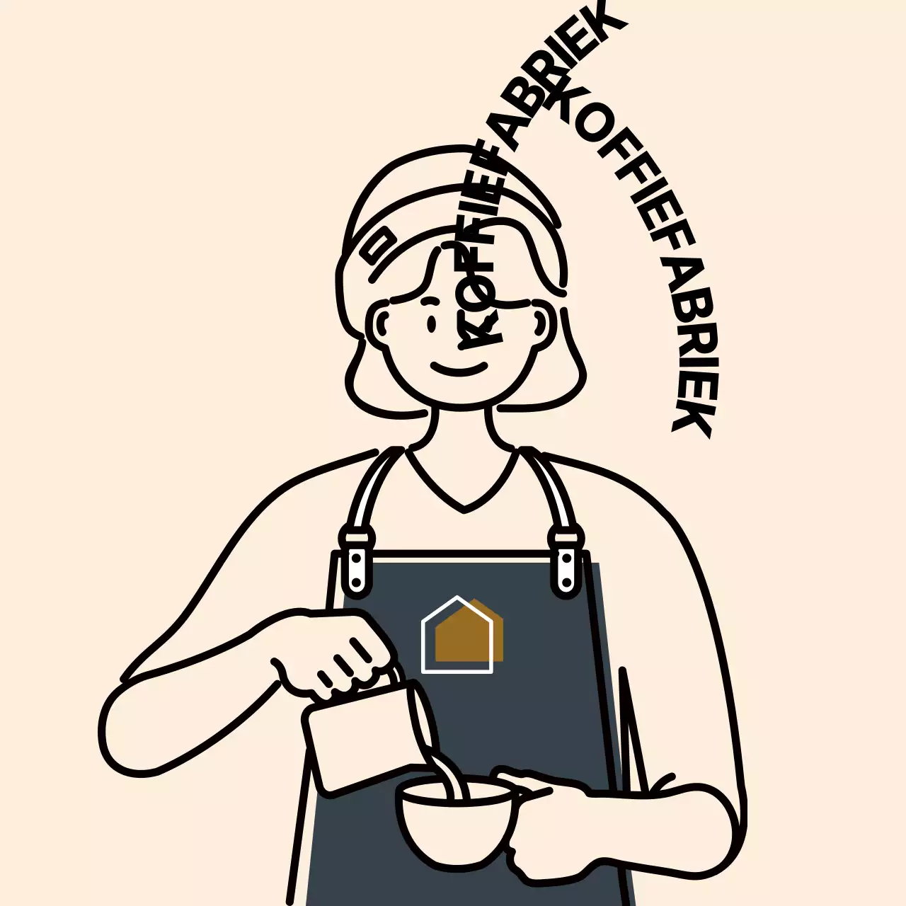 Sticker met ivoorblauwe barista-illustratie