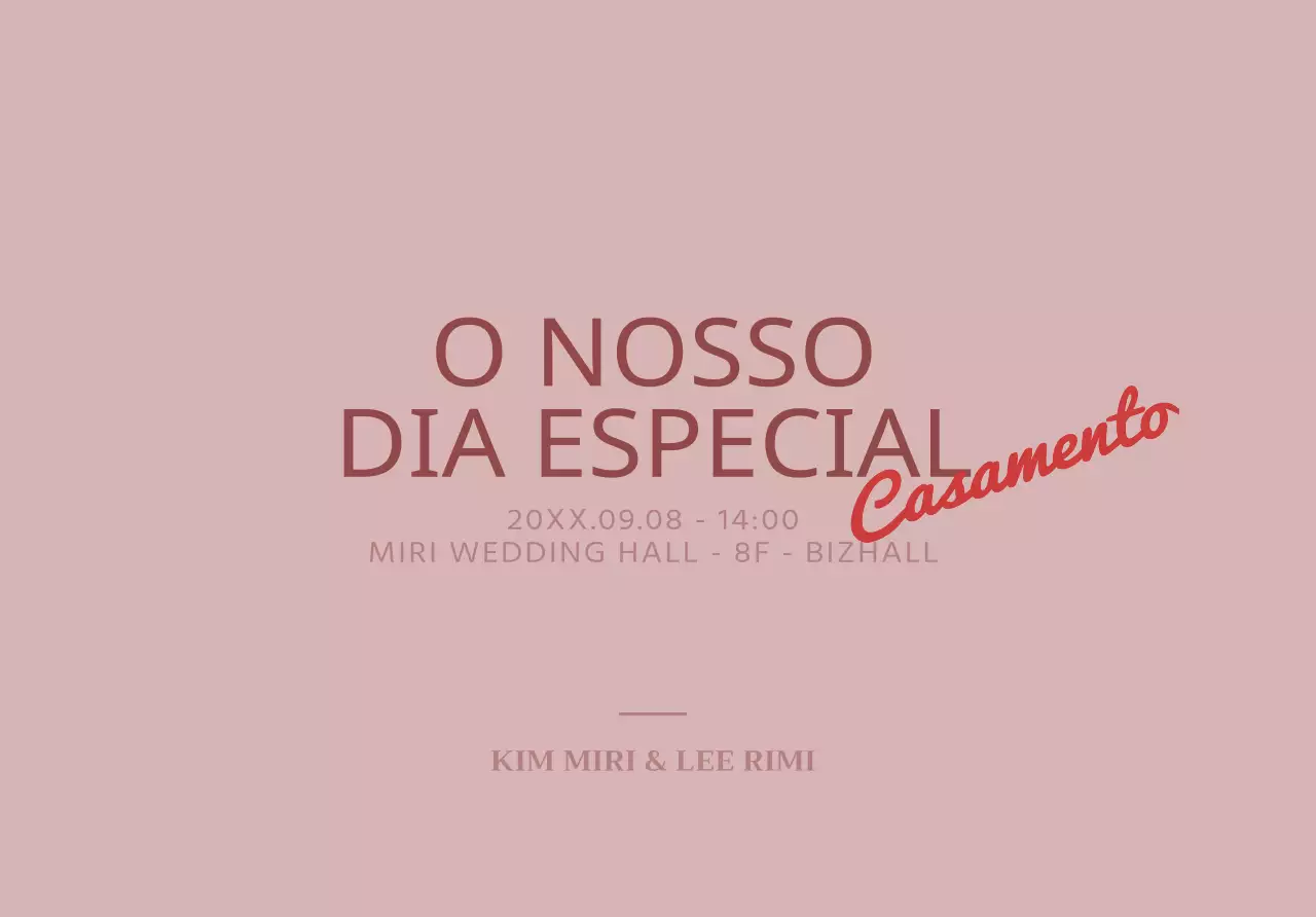 Para um convite de casamento simples com texto acentuado em cursivo vermelho e cor-de-rosa