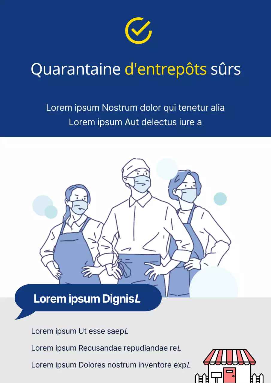 Affiche web du magasin de quarantaine assuré bleu marine jaune