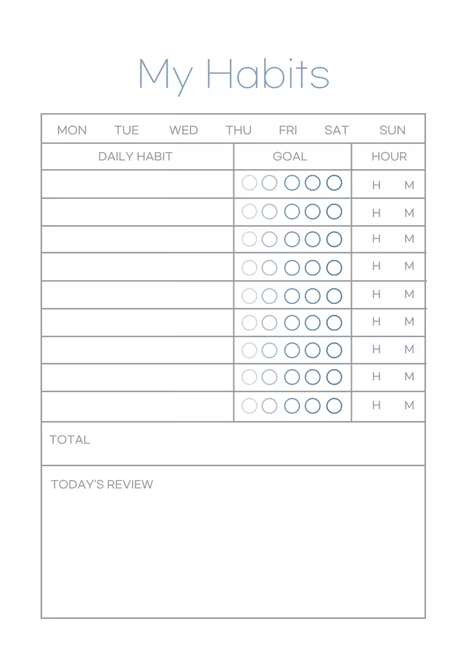 Blue Minimal Habits Planner Poster