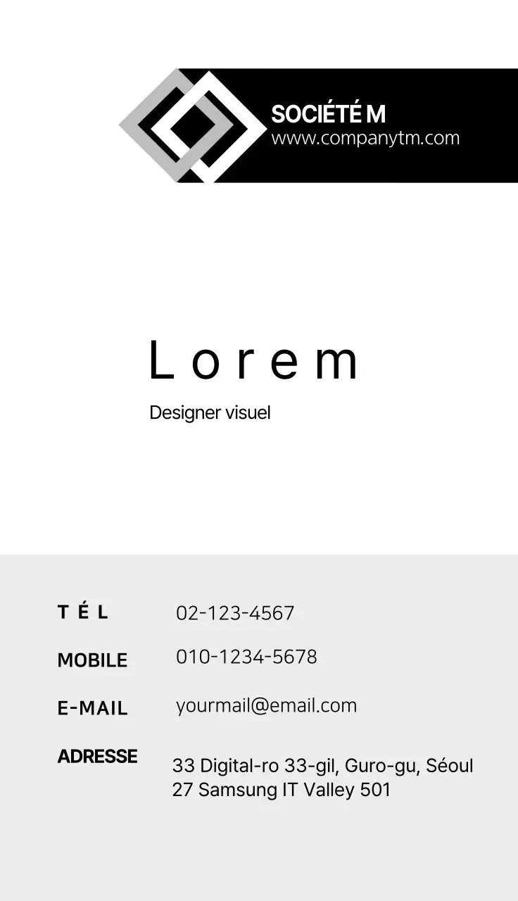 Carte de visite de l'entreprise générale