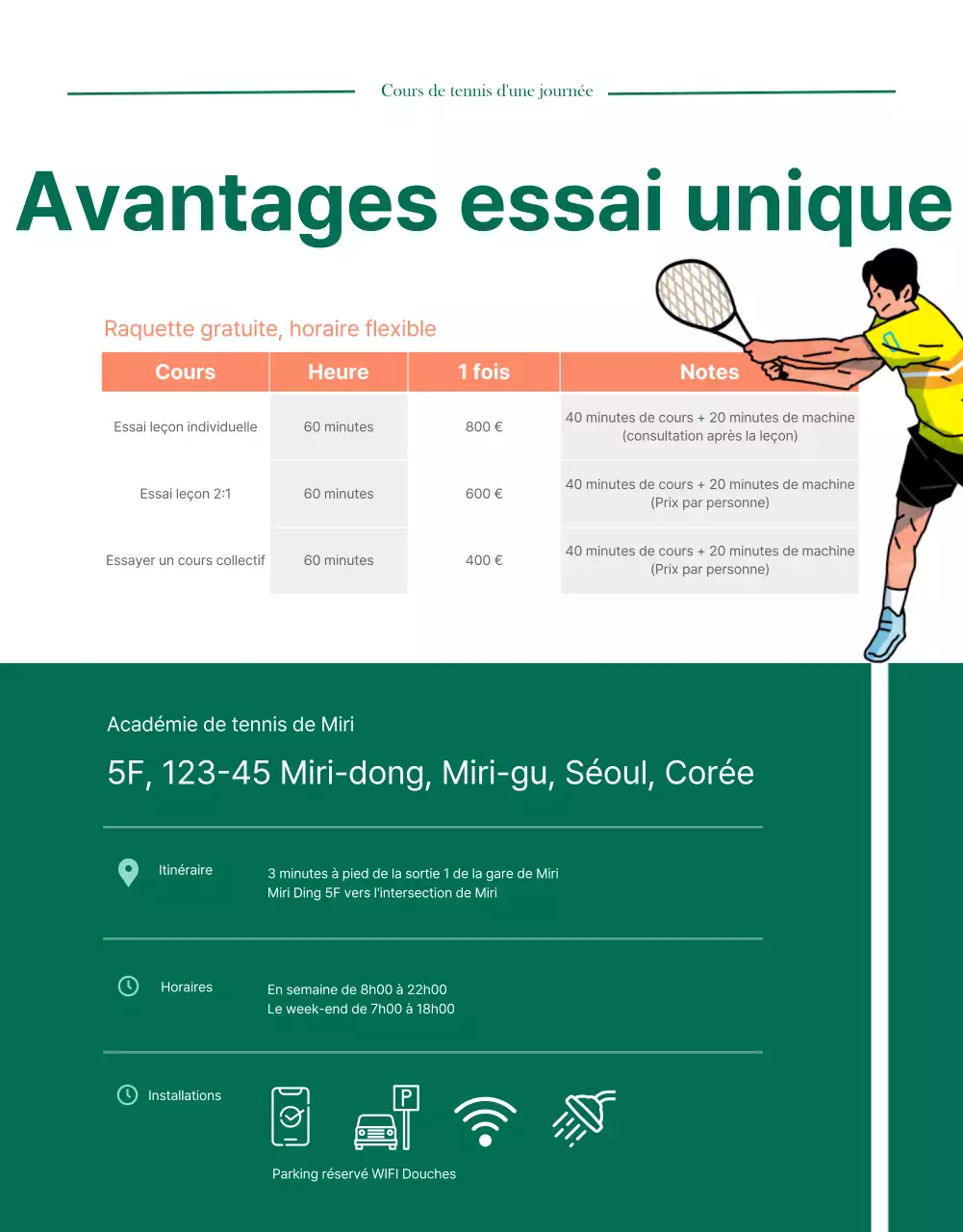 Détails de la carte journalière green modern tennis