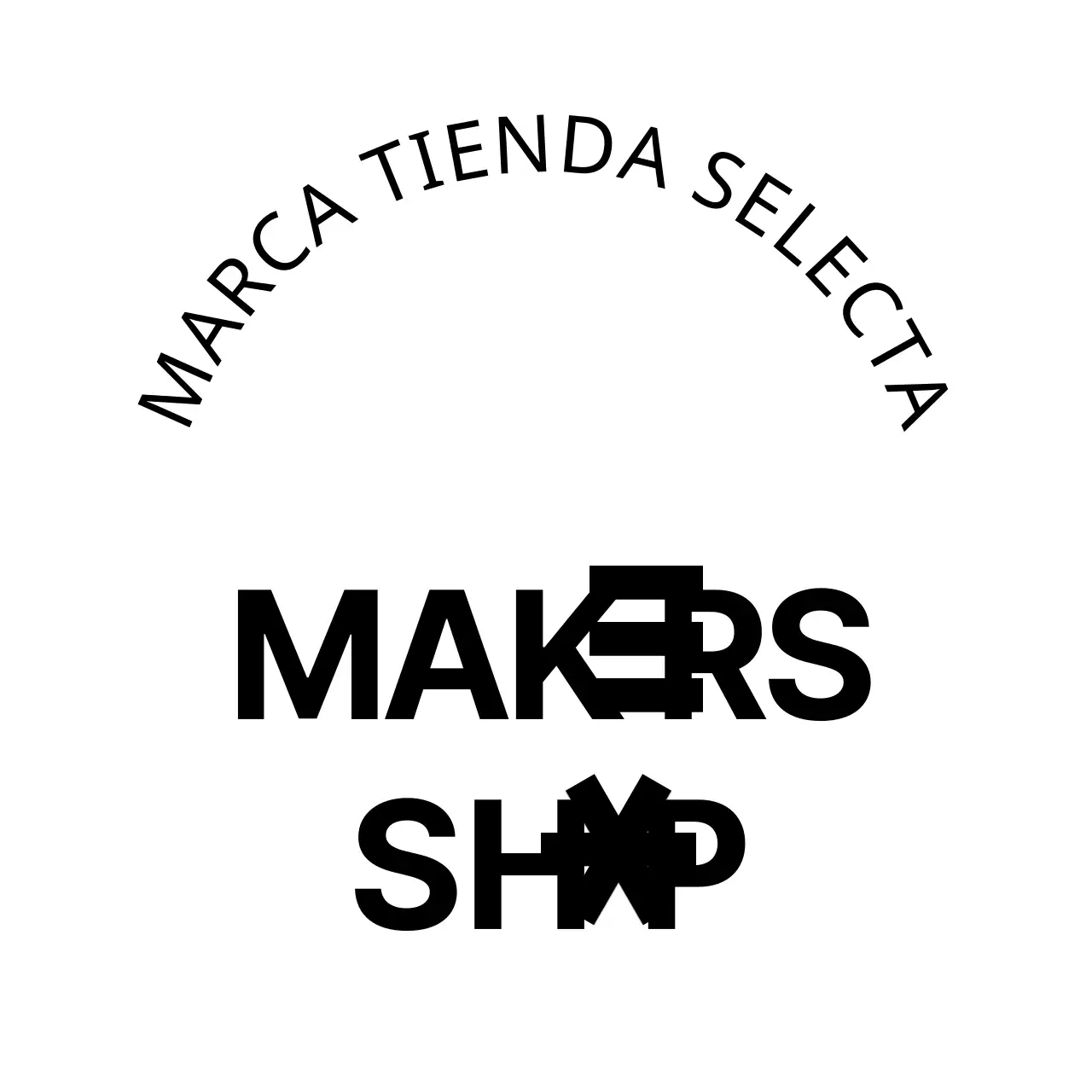 Un sencillo rótulo de tienda con texto editorial negro y formas.