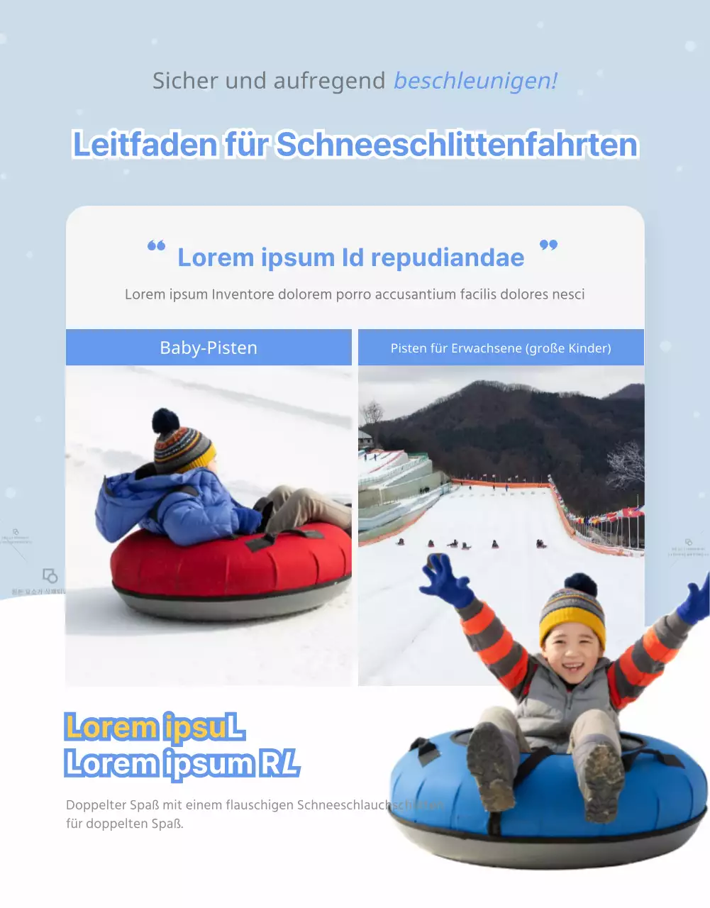 Weißer und blauer winterlicher Rodelberg Detailseite