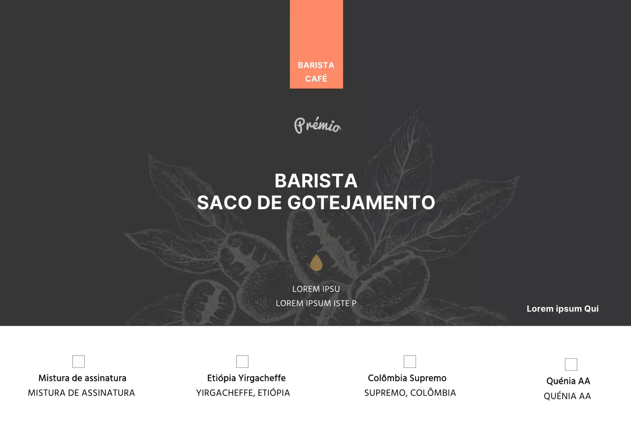 Ilustração de um café com feijão castanho Cartão de informação do produtoPostcard