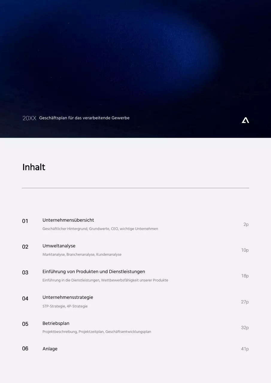 Schwarz-blaues Farbverlaufskonzept Geschäftsplan für die Herstellung