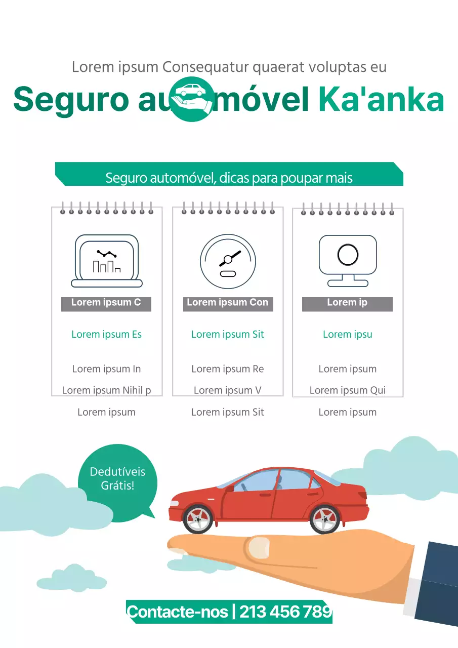 Promover o seguro automóvel com uma ilustração de um carro turquesa
