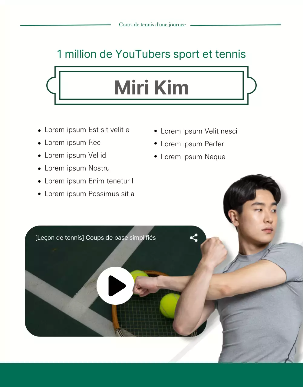 Détails de la carte journalière green modern tennis