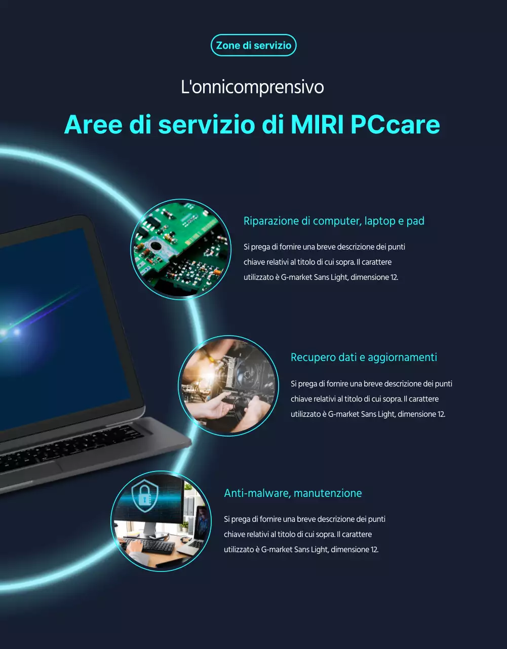 Promuovere i servizi di riparazione dei computer in argento e nero