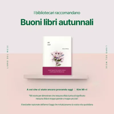 Promuovere un libro del mese con libri a scaffale verdi e rosa