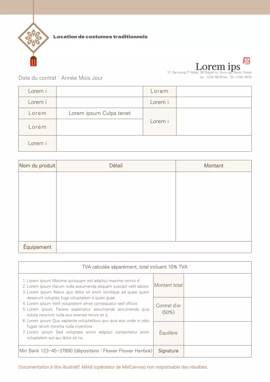 hanbok beige contrat de location hanbok location boutique vêtements hanbok document d'affaires