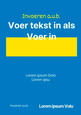 Een eenvoudig promotiestuk met blauwe en gele tekst