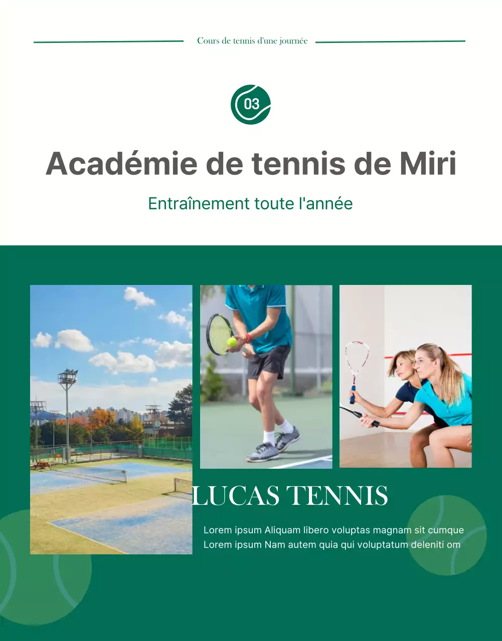 Détails de la carte journalière green modern tennis