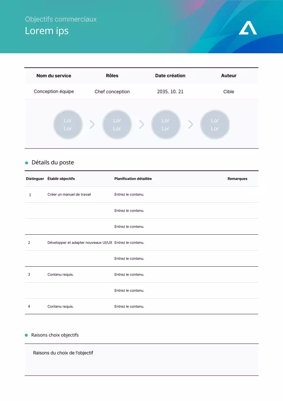 Objectifs de travail en bleu clair, sous forme de tableau