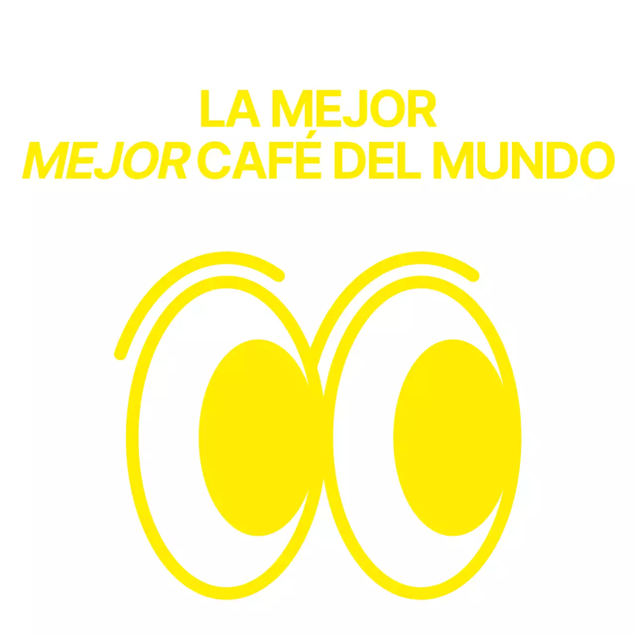 Ilustración sencilla de un ojo que rebota en amarillo combinada con una frase de texto para un café con estilo.