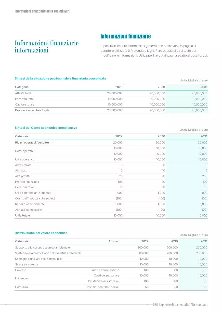 Un semplice rapporto di sostenibilità in blu