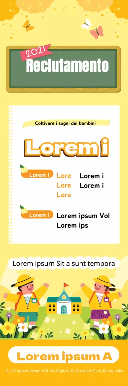 Illustrazione gialla simpatico reclutamento prescolare promozione asilo