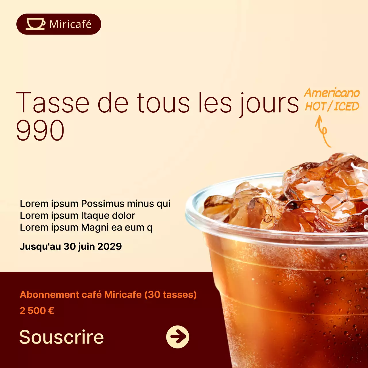 Abonnement café dans les tons jaunes et bruns