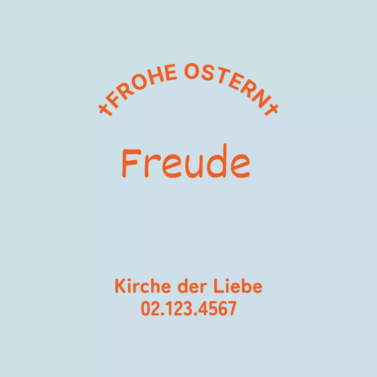 Osteretikett der Kirche mit blau-orangem Schriftzug