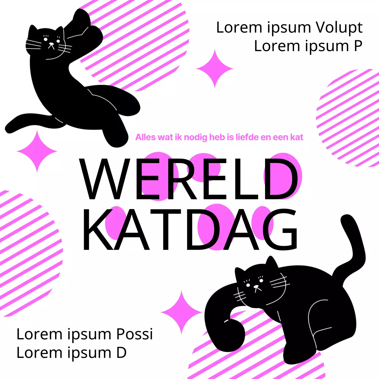 Zwarte, eenvoudige, geïllustreerde Kattendag-inhoud