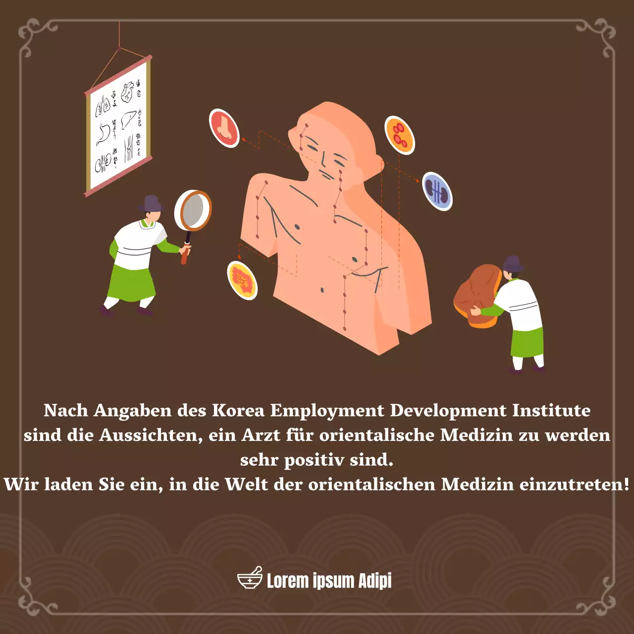 Einführung in die Chinesische Medizin Illustrationskonzept in Brauntönen