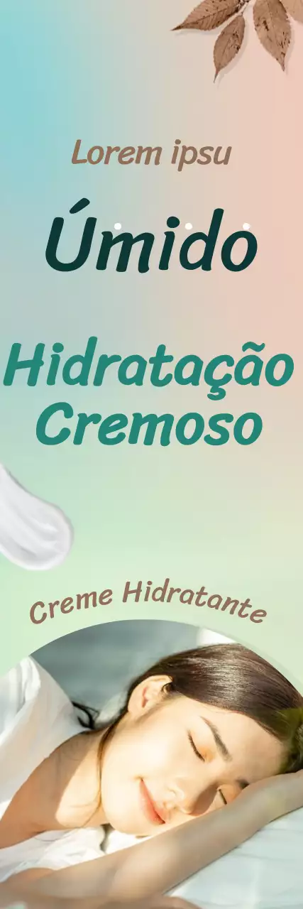 Banner promocional cosmética creme hidratante Autumn mood em retângulo vertical castanho e turquesa