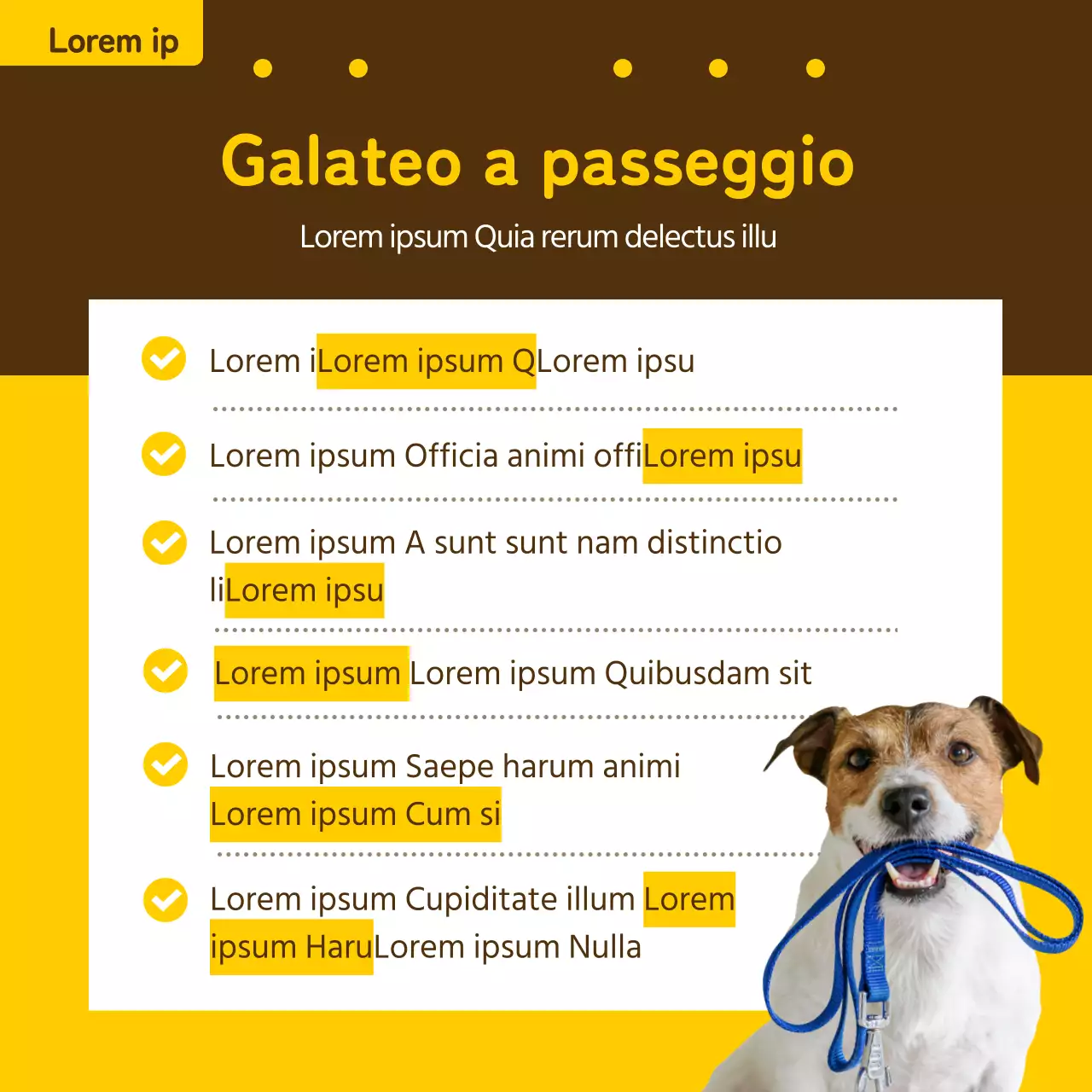 Biglietto informativo per animali domestici in giallo e bronzo