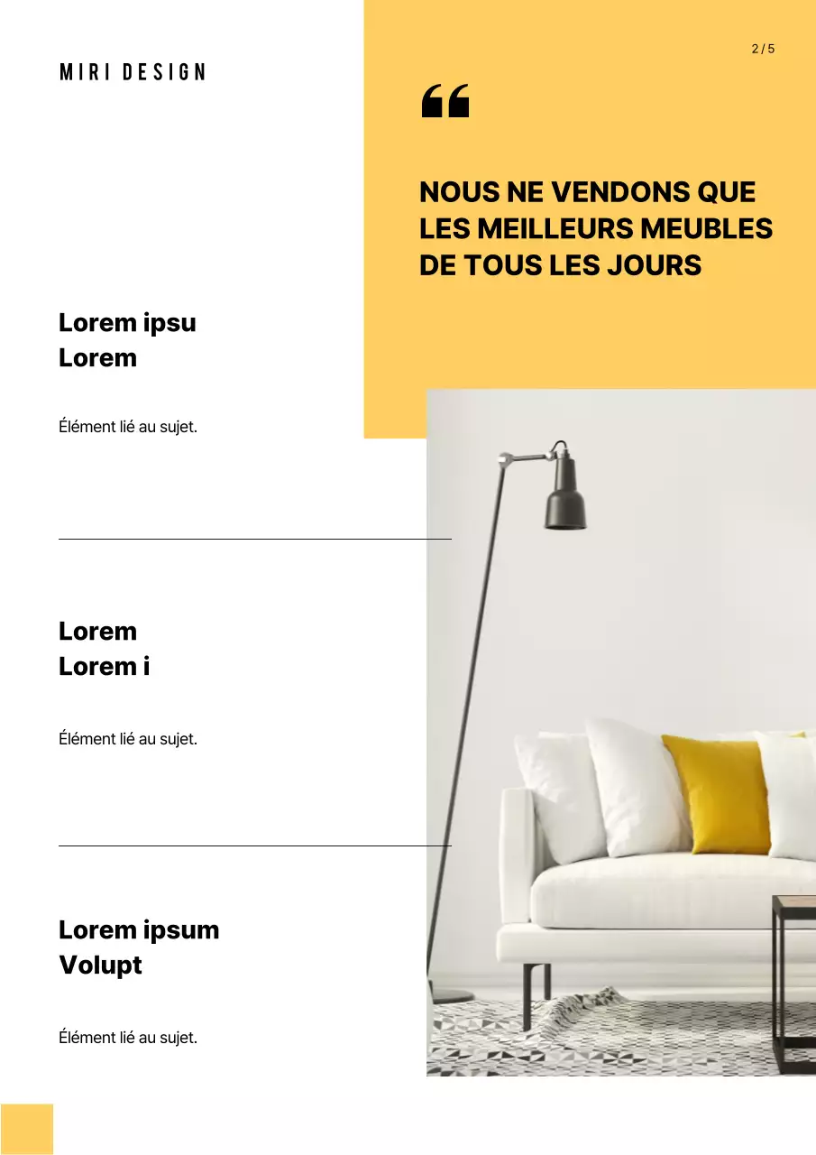 Catalogue de produits d'ameublement en jaune