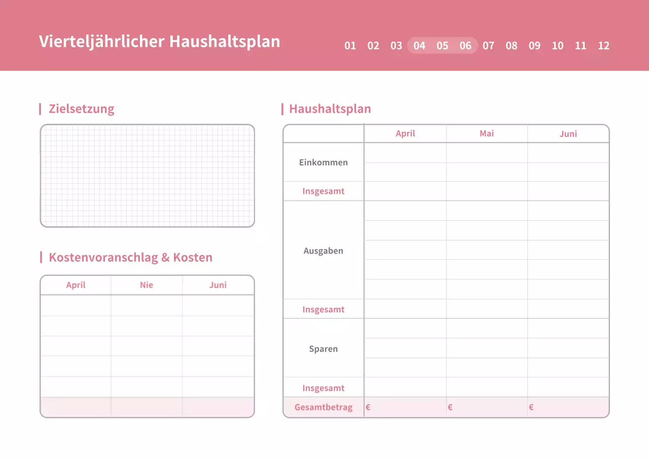 Einfaches Konzept in Weiß und Rosa GoodNote Budgetplanung