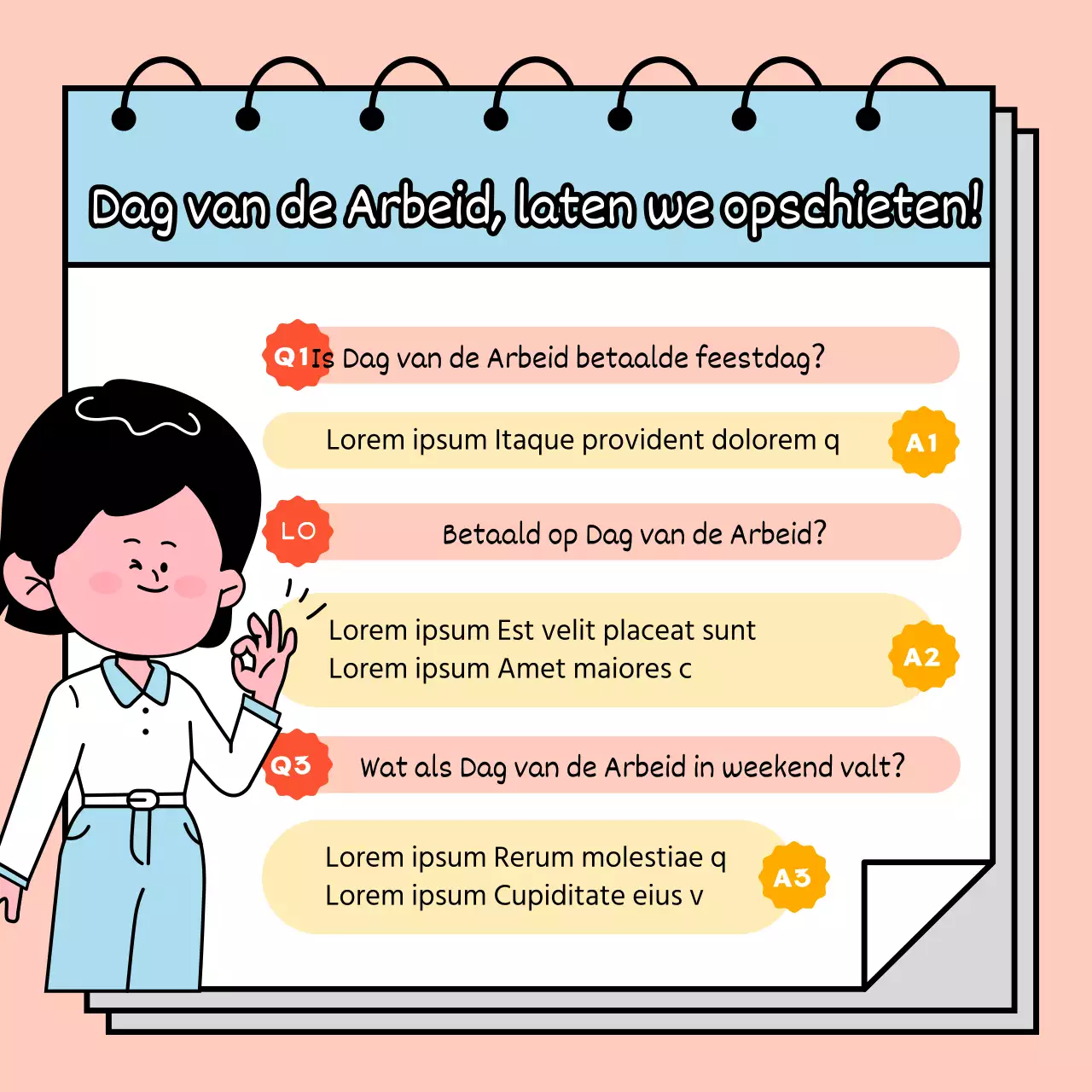 Leer bank holiday trivia met een pastelkleurig, sprankelend vrouwelijk personage