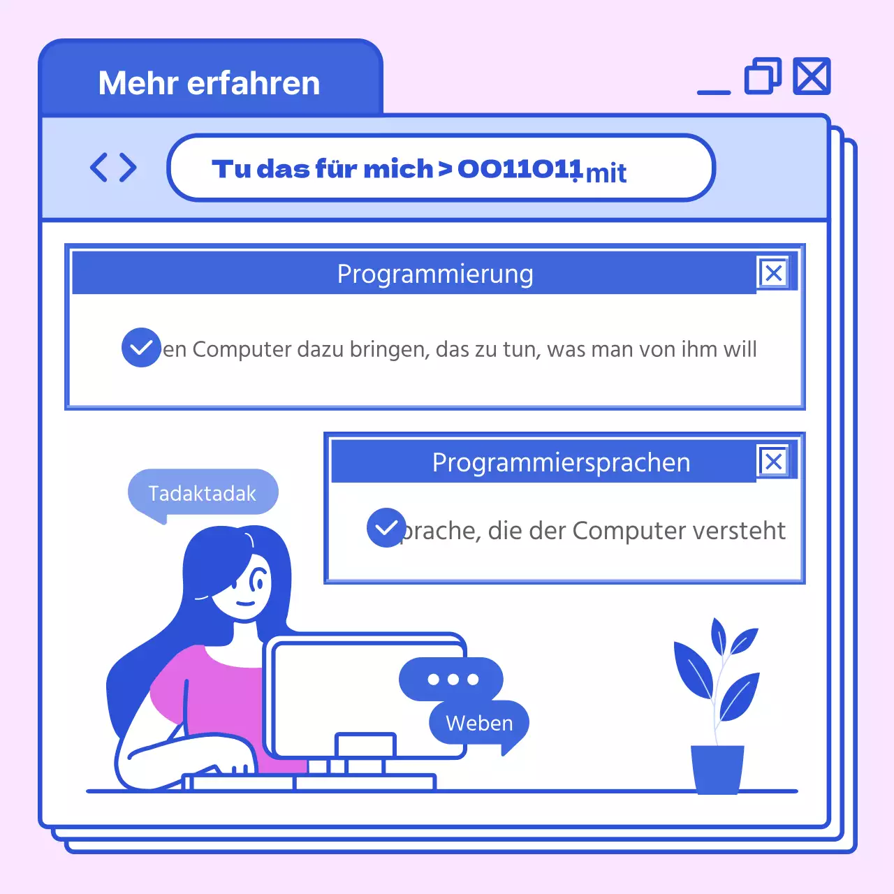 Erkunden Sie Programmiersprachen mit hohem Sättigungsgrad in Blau und Pink