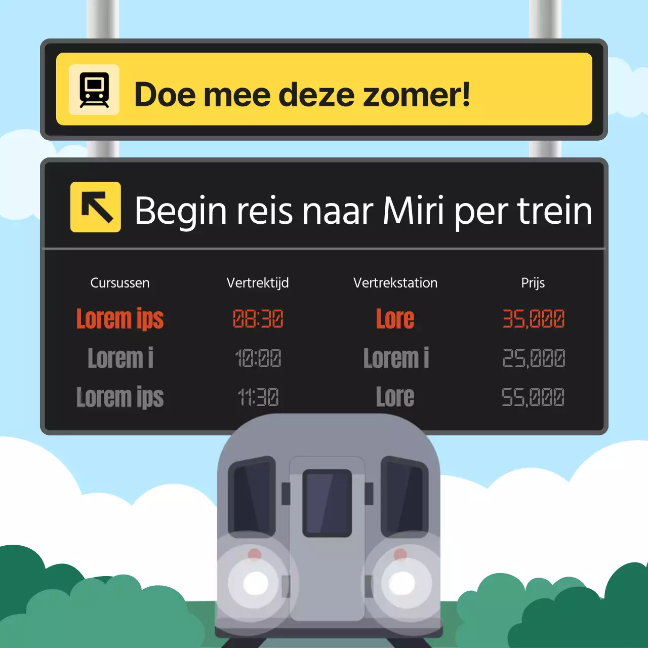Zwart-gele billboards promoten treinreizen