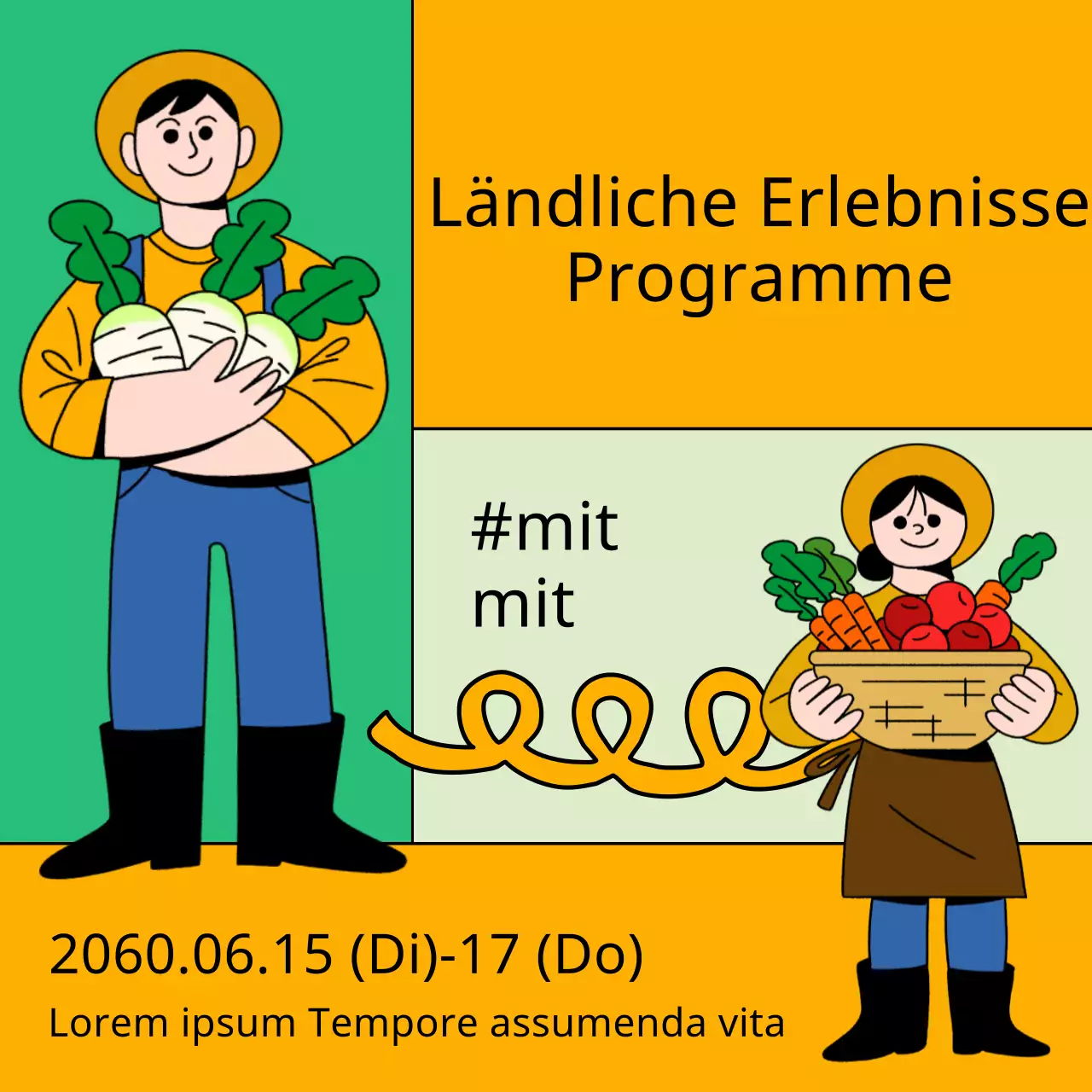 Bauernfigur in Gelb und Minze zur Förderung ländlicher Erfahrungen