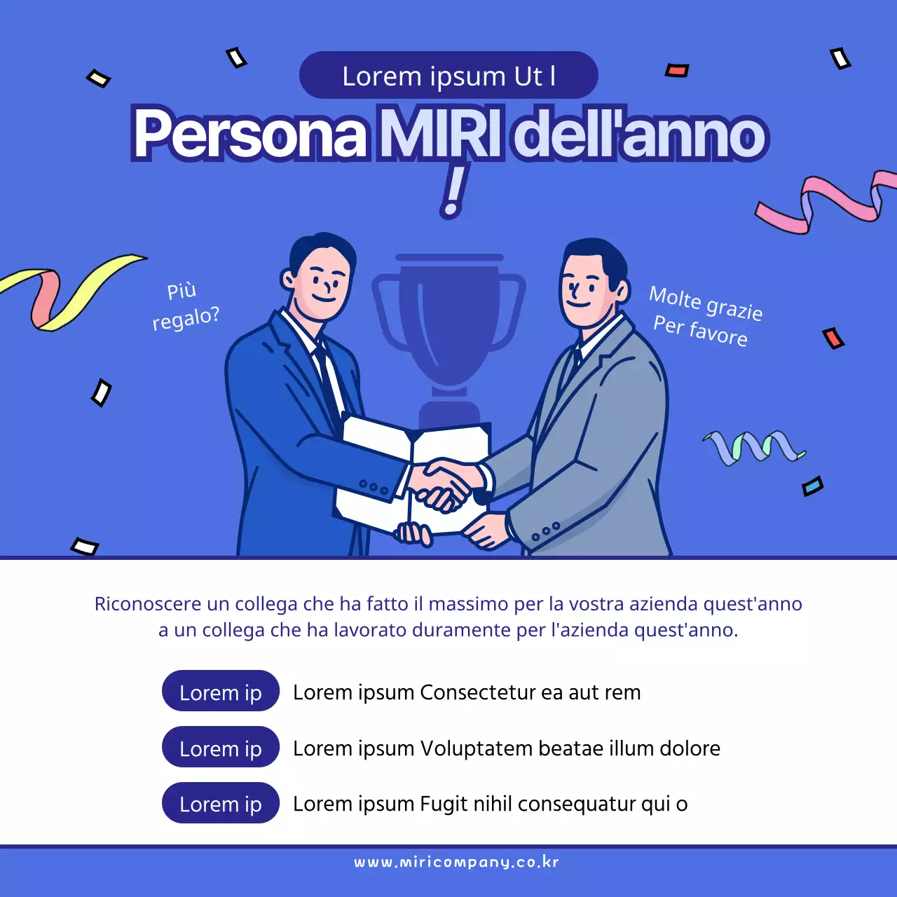 Annuncio del concorso di slogan a tema scatola blu e bianca