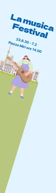 Promozione di un grande festival musicale su sfondo blu chiaro e verde erba