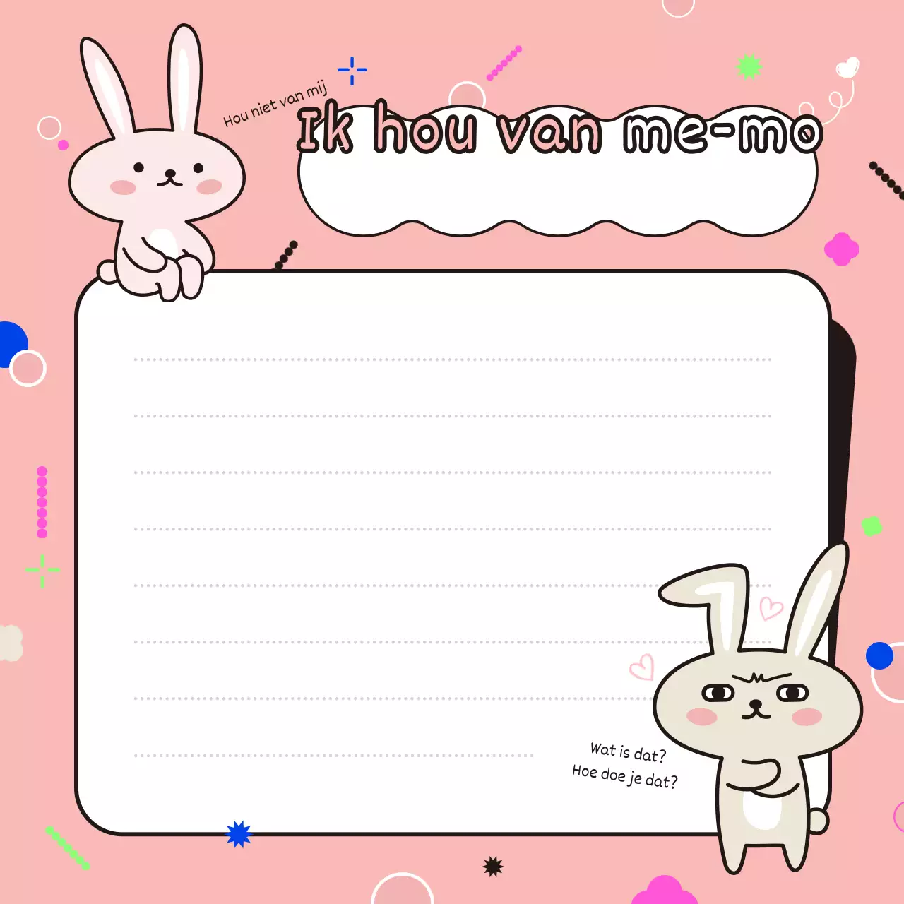 Briefpapier met schattige roze en witte konijntjes en handgeschreven letters