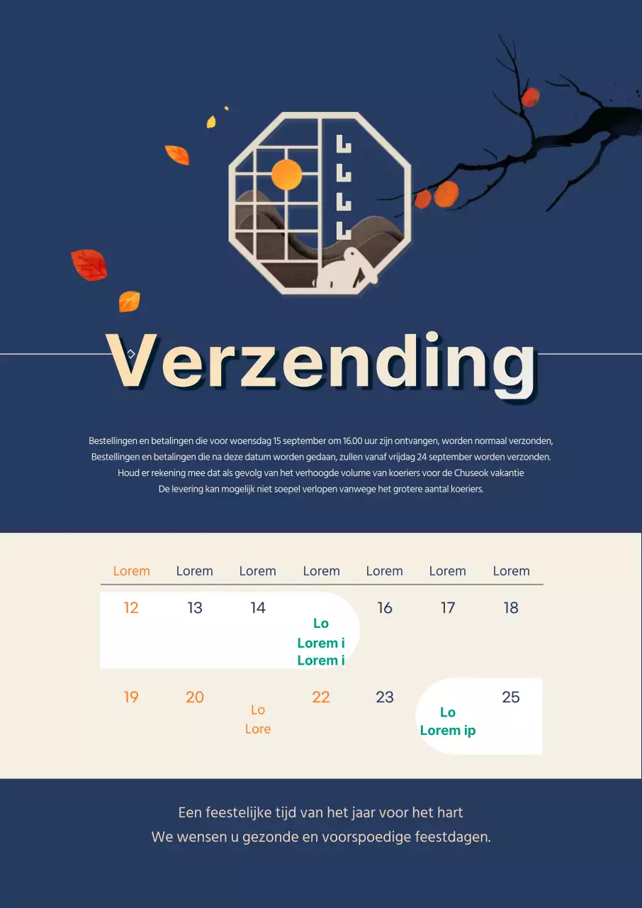 Thanksgiving bezorgbrief in een marine kleurenschema