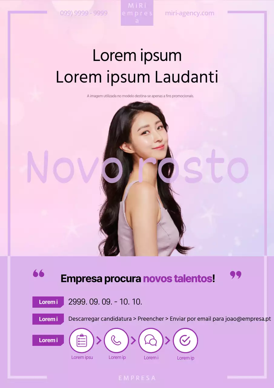 Webposter de recrutamento de modelos cor-de-rosa e lilás