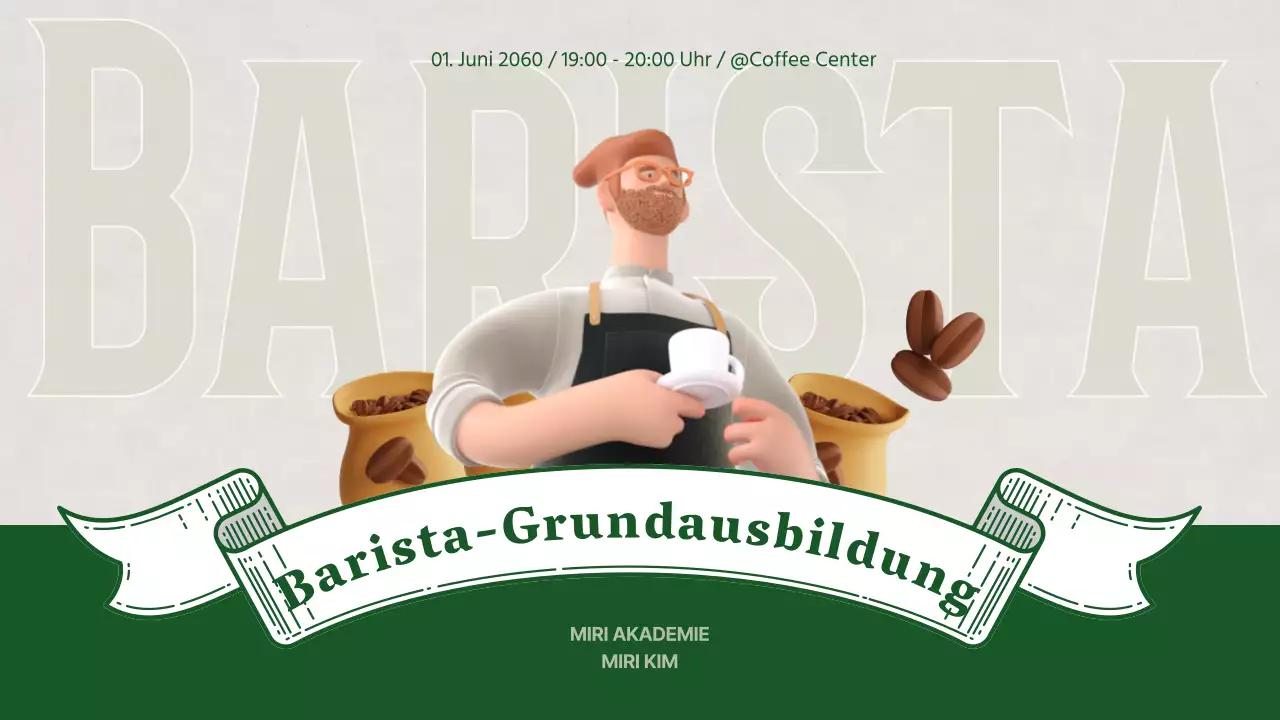 Barista-Schulung mit grünen 3D-Illustrationen