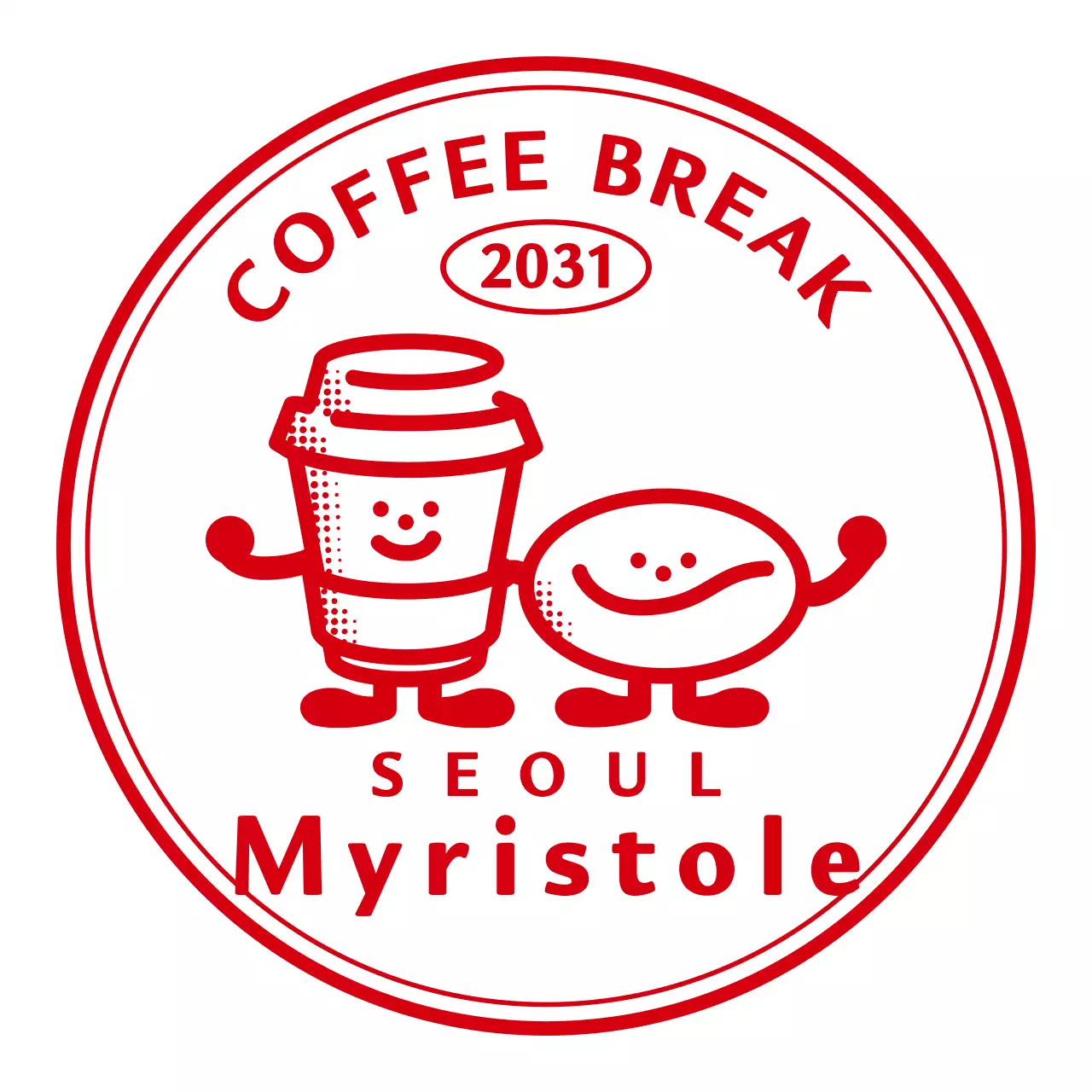 Kafe bergaya logo lambang bergambar sederhana dan lucu berwarna merah