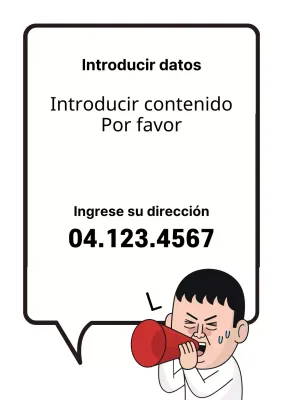 Folleto de anuncio con burbujas de discurso negras y rojas e ilustración de línea de acomodador