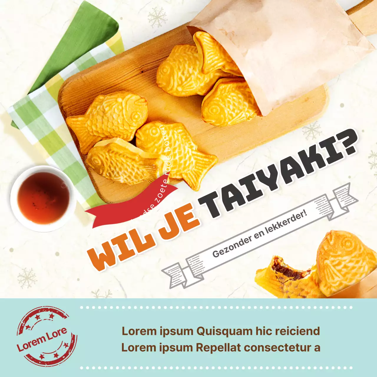 Lichtblauw en geel taiyaki winter eten thema
