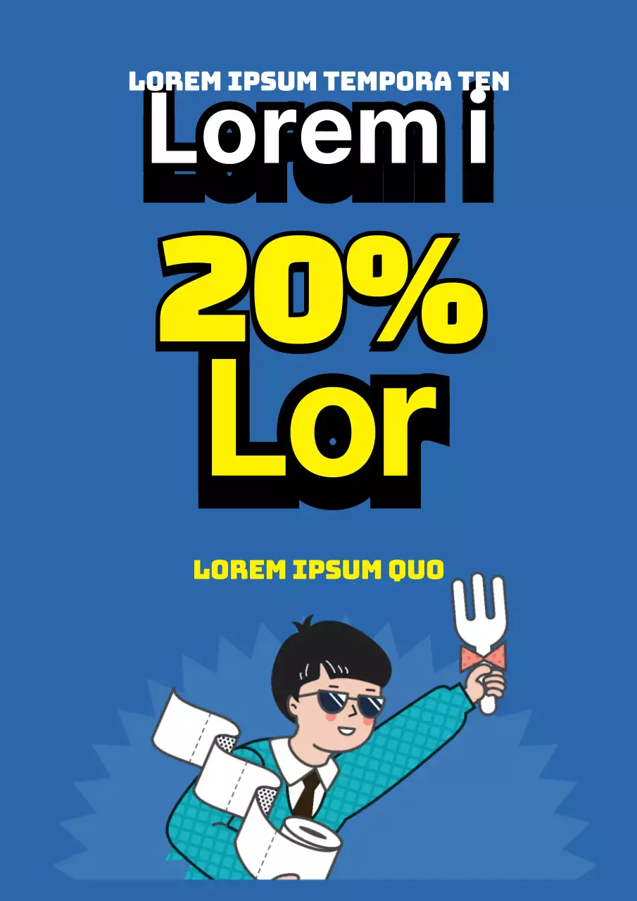 Eenvoudige blauwe en gele flyer ter promotie van een studentenuitverkoop