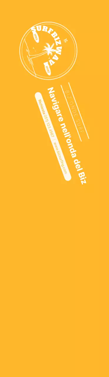 Un semplice logo blu e giallo con l'emblema del surf per promuovere il negozio.