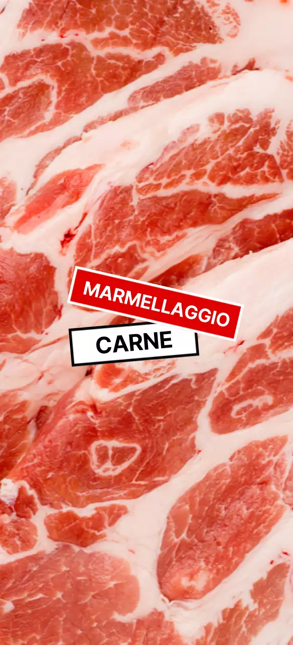 Marmorizzazione della carne cruda con etichette bianche e rosse