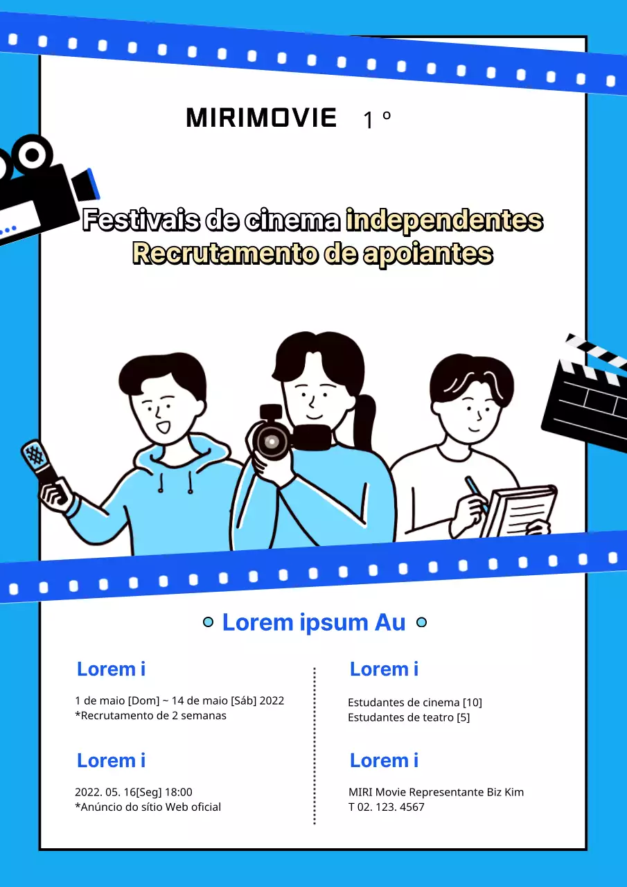 Webposter dos apoiantes do Festival de Cinema Independente em azul