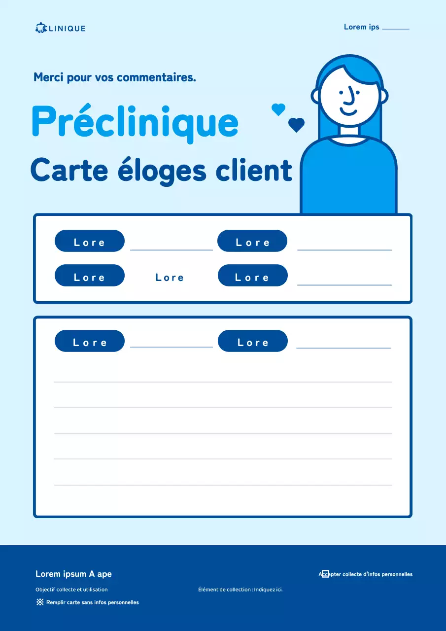 Une jolie carte de reconnaissance des clients, bleue et conceptuelle