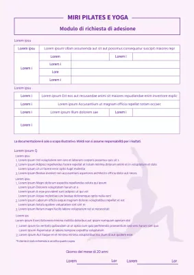 Mauve Pilates Yoga Modulo di iscrizione Contratto Lezioni di allenamento Termini e condizioni di iscrizione